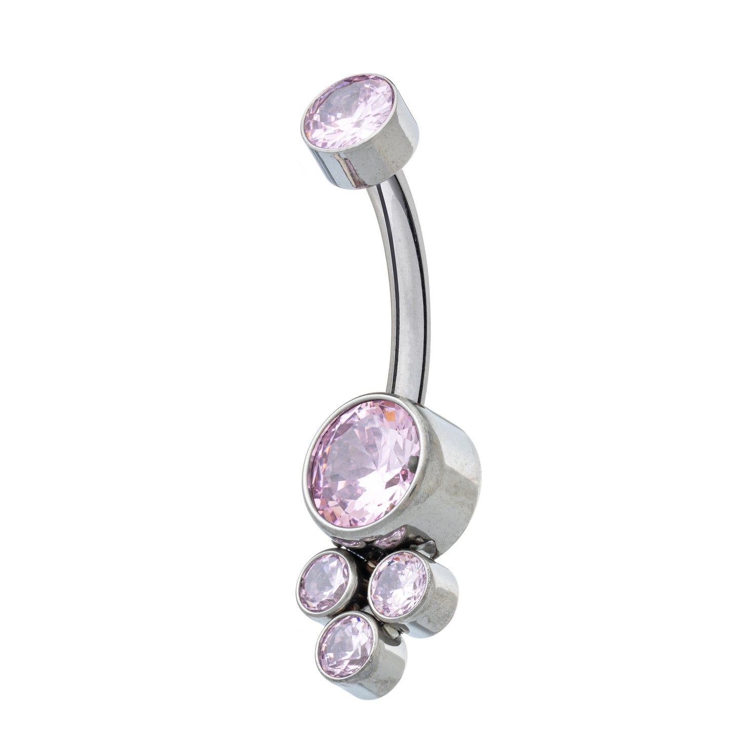 Titanium Internally Threaded Navel Banana With 4 CZ Cluster Bottom