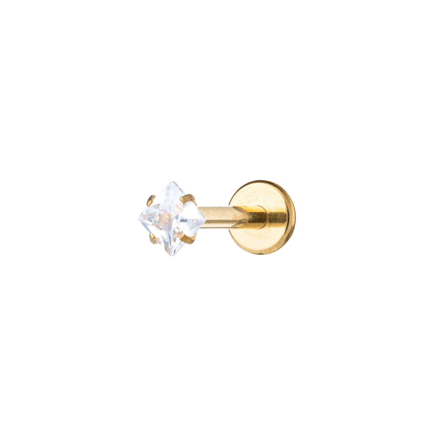 Titanium Gold Plated Square Prong-set Zirconia Labret