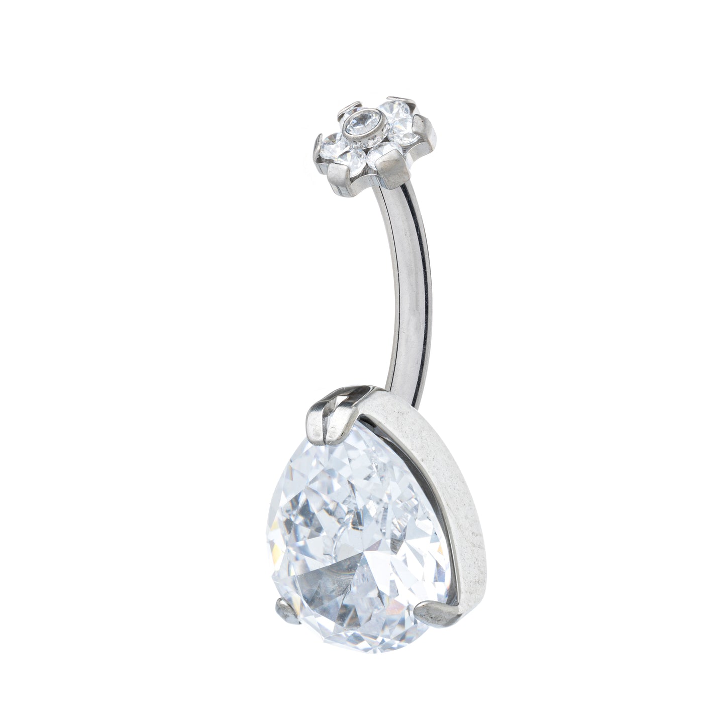 Titanium Teardrop Zirconia Navel Banana With Zirconia Daisy Top