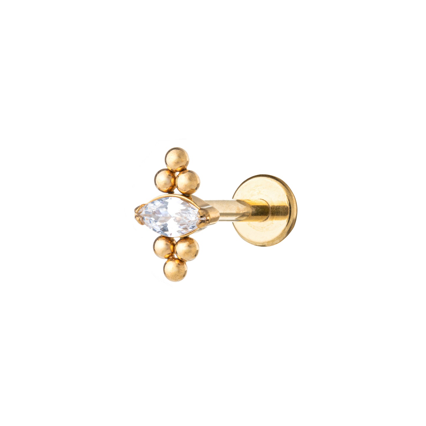 Titanium Gold Plated Marquise Zirconia & Bead Triplets Labret