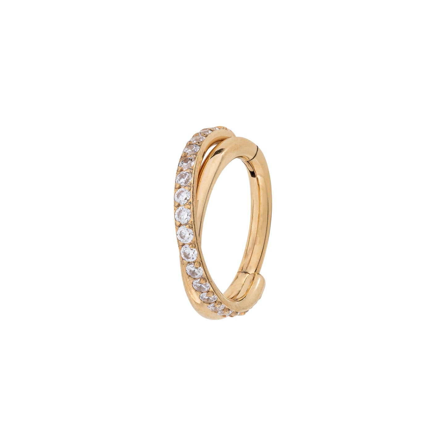 Titanium Gold Plated Twisted Clicker Ring With Pavé Zirconia