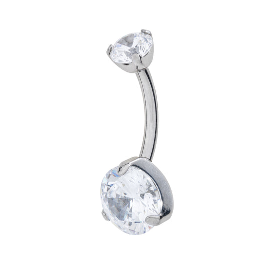 Titanium Internally Threaded Navel Banana With Prong Set Cubic Zirconia