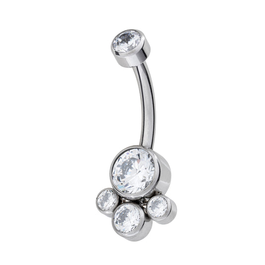 Titanium Internally Threaded Navel Banana With 4 CZ Cluster Bottom