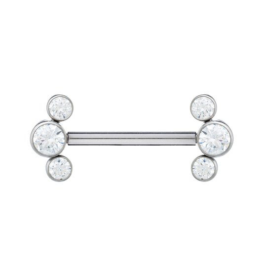 Titanium Internally Threaded Nipple Barbell With 3 CZ Stones