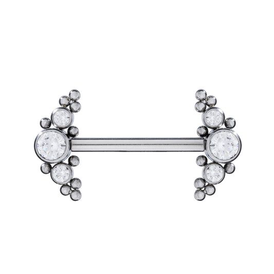 Titanium Internally Threaded Nipple Barbell With 3 CZ Stones & Beads