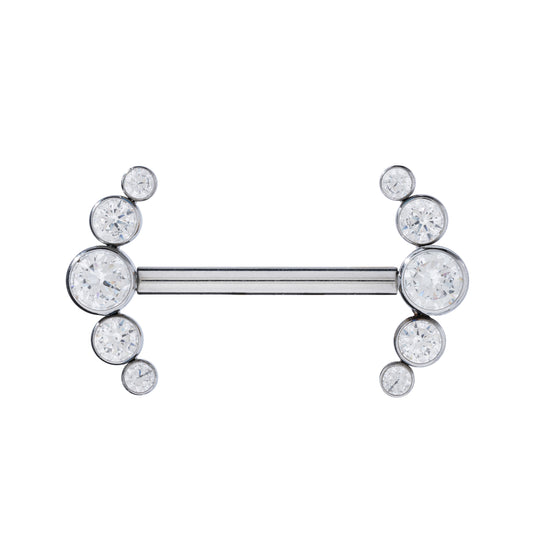 Titanium Internally Threaded Nipple Barbell With 5 CZ Stones