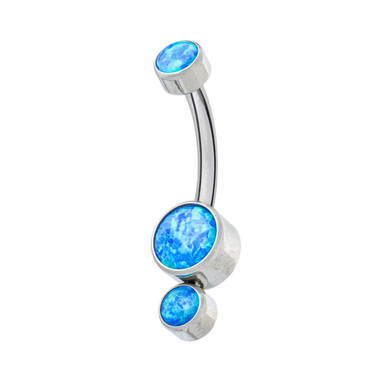 Titanium Internally Threaded Navel Banana With Top & Bottom Bezel Set Opal Stones