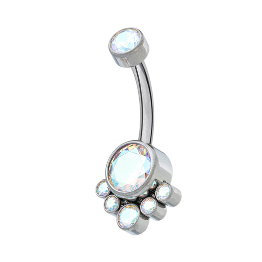 Titanium Internally Threaded Navel Banana With 6 CZ Cluster Bottom