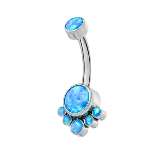 Titanium Internally Threaded Navel Banana With 6 Opal Cluster Bottom