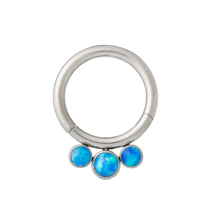 Titanium Hinged Segment Ring With 3 Round Opal Stones