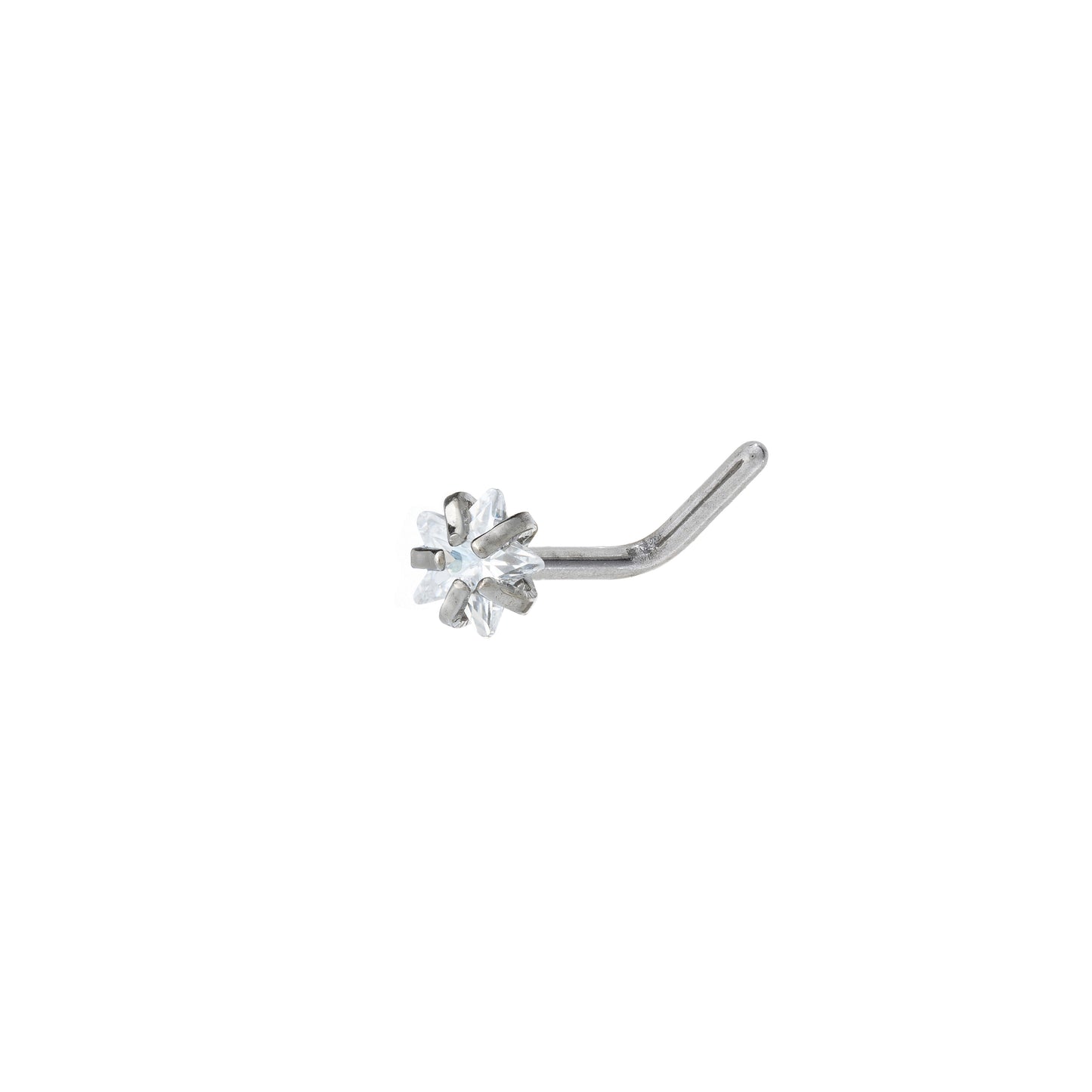 Titanium L Shaped Nose Stud With Star Prong Set CZ Stone Top