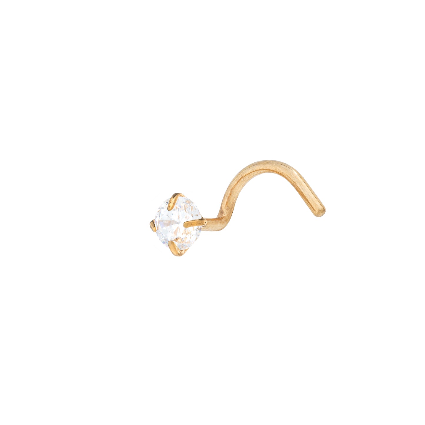 Titanium Gold PVD Plated Nostril Screw With Round Prong Set CZ Stone Top