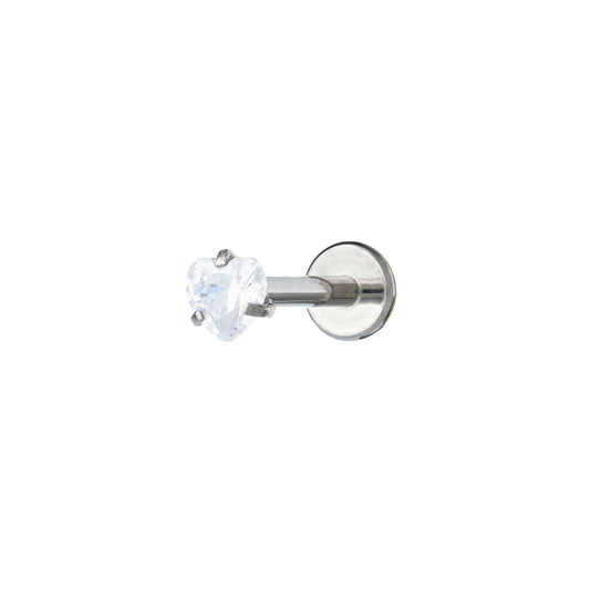 Titanium Int. Threaded Labret With Prong-Set Heart CZ Stone