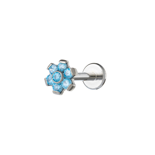 Titanium Labret Flower Shaped With Bezel CZ Stones