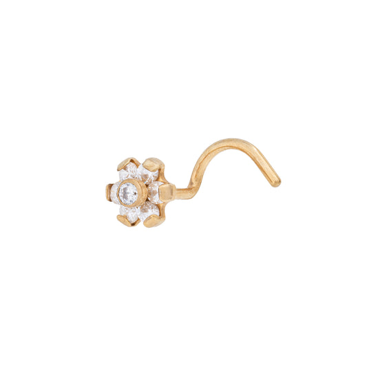 Titanium Gold PVD Plated Nostril Screw With Prong Set CZ Flower Top