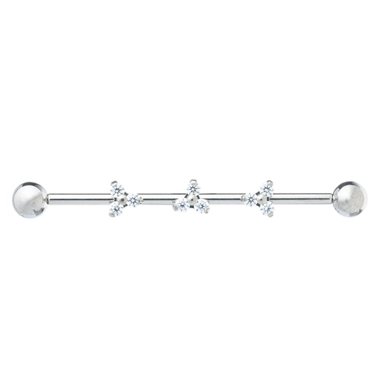 Titanium Internally Threaded Industrial Barbell With Three Trinity CZ Stones