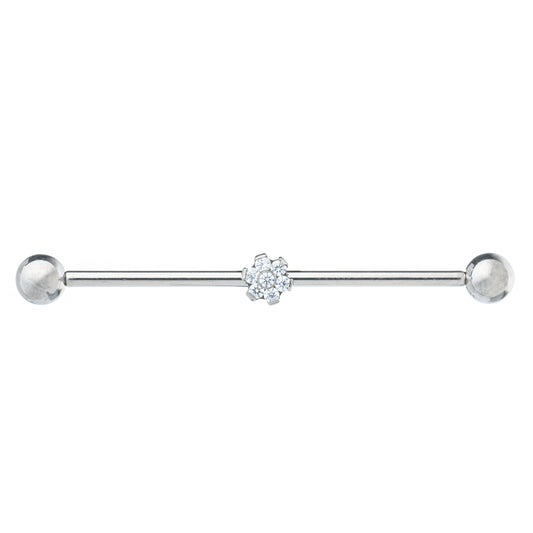 Titanium Internally Threaded Industrial Barbell With CZ Stones Flower Shaped