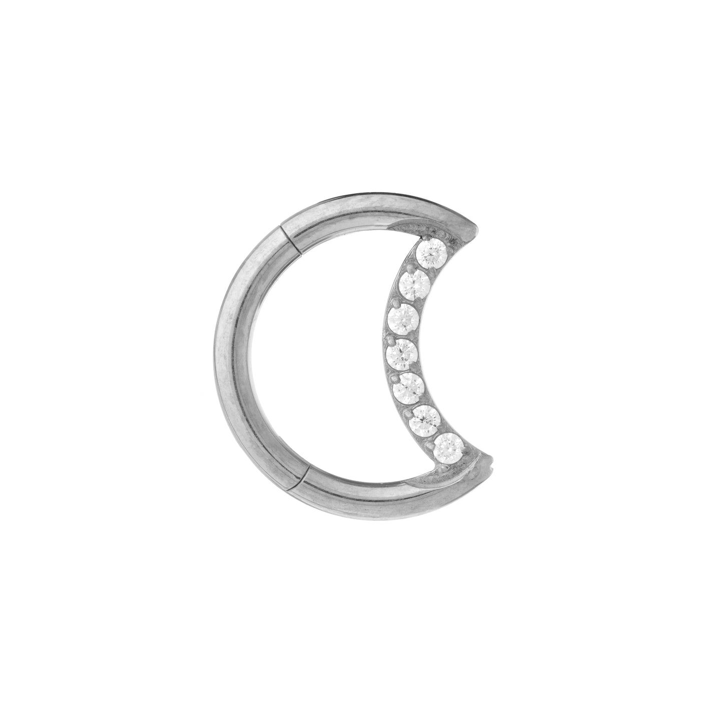 Titanium Zirconia Pavé Crescent Moon Clicker Ring