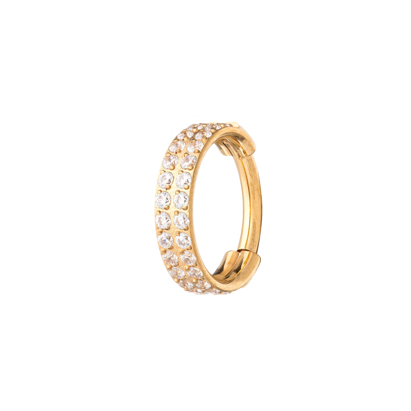 Titanium Gold PVD Plated Stacked Clicker Ring With Side Pavé CZ