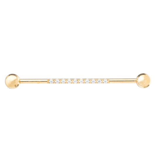 Titanium Gold PVD Plated Industrial Barbell With CZ Pavé