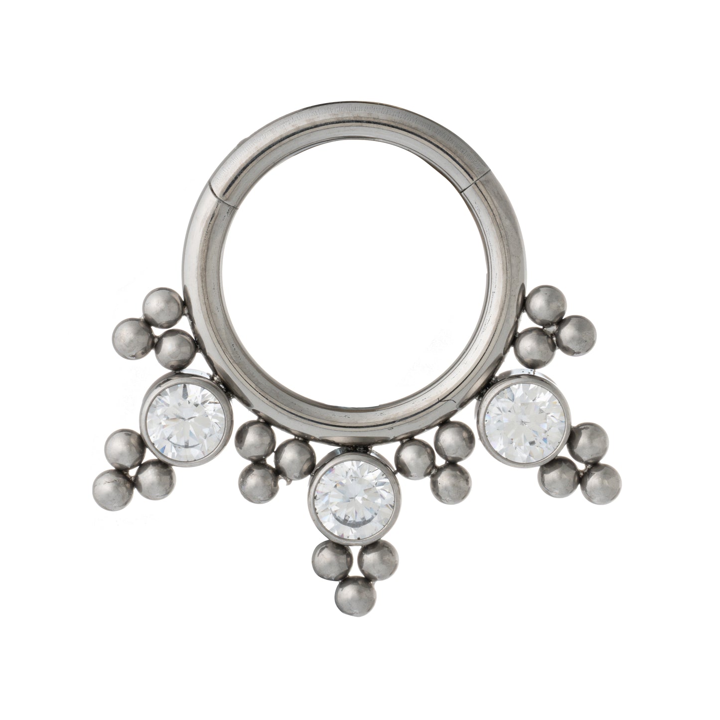 Titanium Hinged Segment Ring With 3 Blaze CZ Stones & Beads