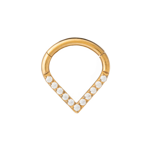 Titanium Gold PVD Plated V-Shaped Hinged Segment Ring With Pavé CZ Stones