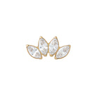 A gold-plated titanium labret top with four marquise cut cubic zirconia stones arranged in a slight curve.