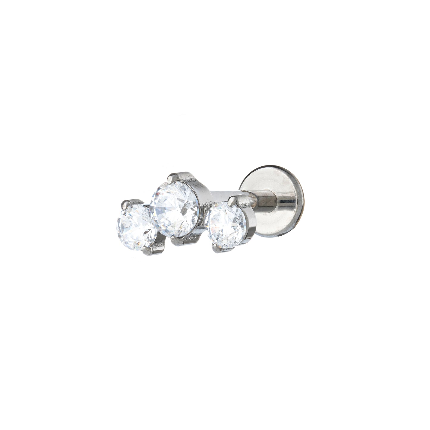 Titanium Internally Threaded Labret With 3 Curved Round CZ Stones