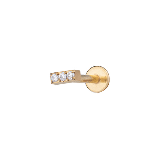 Titanium Gold PVD Plated Internally Threaded Labret With Triple CZ Pavé