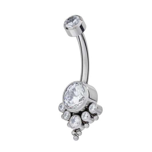 Titanium Internally Threaded Navel Banana With 6 CZ Cluster & Beads