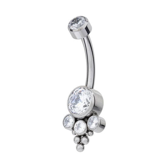 Titanium Internally Threaded Navel Banana With 4 CZ Cluster & Beads