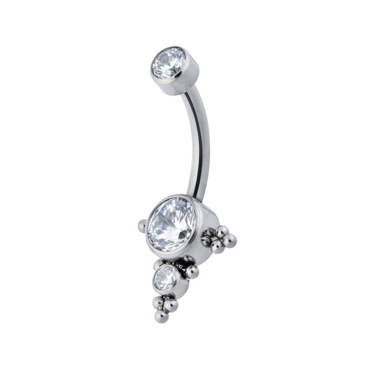 Titanium Internally Threaded Navel Banana With Cluster of 2 CZ Stones & Beads