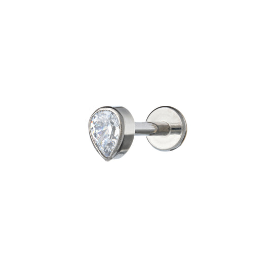 Titanium Internally Threaded Labret With Bezel-Set Teardrop Shape CZ Stone