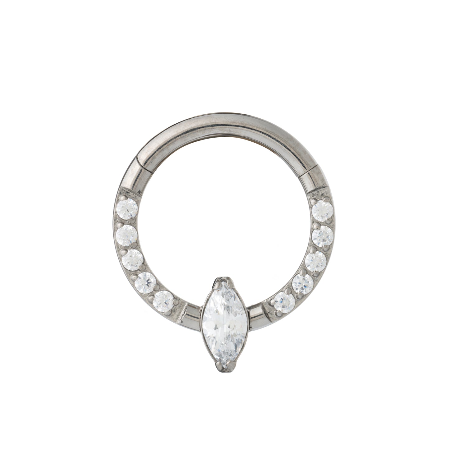Titanium Hinged Segment Ring With Pavé CZ Stones & Single Marquise CZ