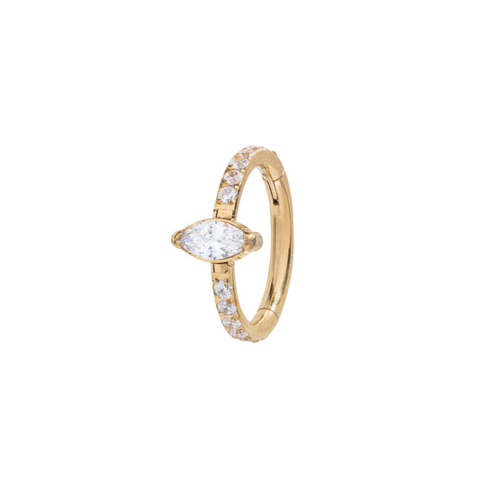 Titanium Gold PVD Plated Clicker Ring With Side CZ Pavé & Single Marquise CZ Stone