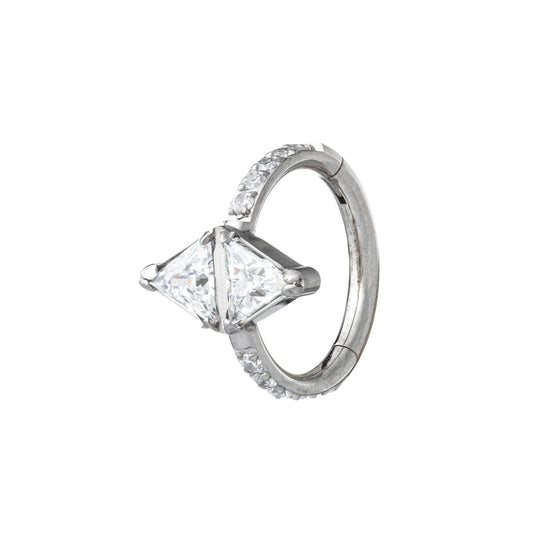 Titanium Hinged Segment Ring Double Triangle With CZ Stones