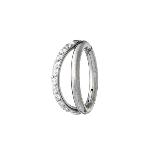 Titanium Double Hinged Segment Ring With 1 Row of Pavé CZ