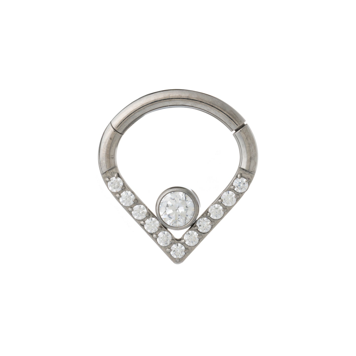 Titanium Hinged Segment Ring Heart Shaped With CZ Face Stones