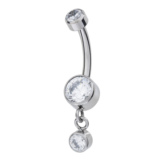 Titanium Internally Threaded Navel Banana With Single CZ Dangle