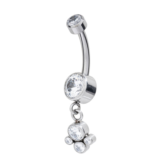 Titanium Internally Threaded Navel Banana With 4 CZ Dangle