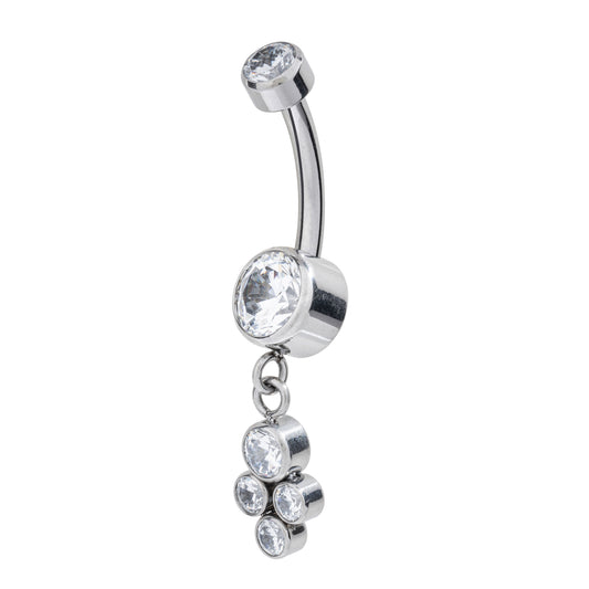 Titanium Internally Threaded Navel Banana With 4 CZ Dangle