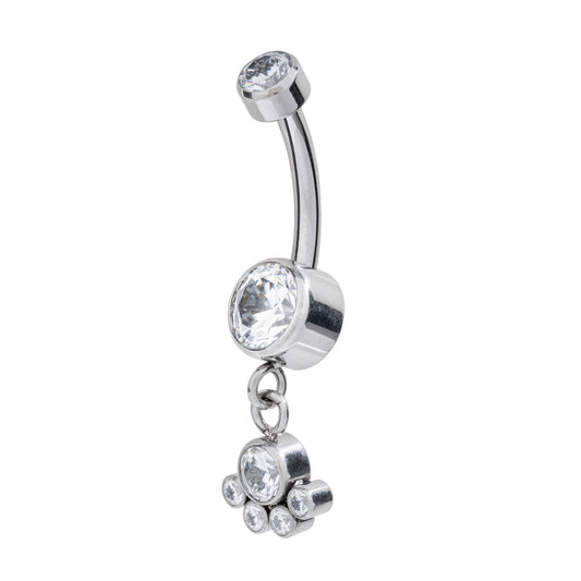 Titanium Internally Threaded Navel Banana With 5 CZ Cluster Bottom