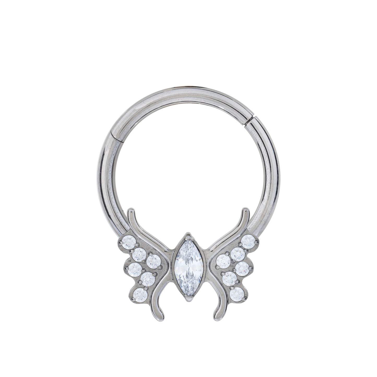 Titanium Hinged Segment Ring With Cubic Zirconia Pavé Butterfly