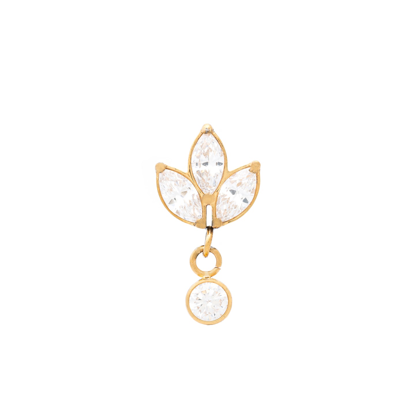 Titanium Gold PVD Plated 3 Marquise CZ Top With Round CZ Charm