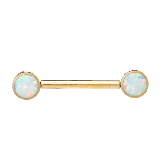 Titanium Internally Threaded PVD Plated Nipple Barbell With 5mm Opal Stones