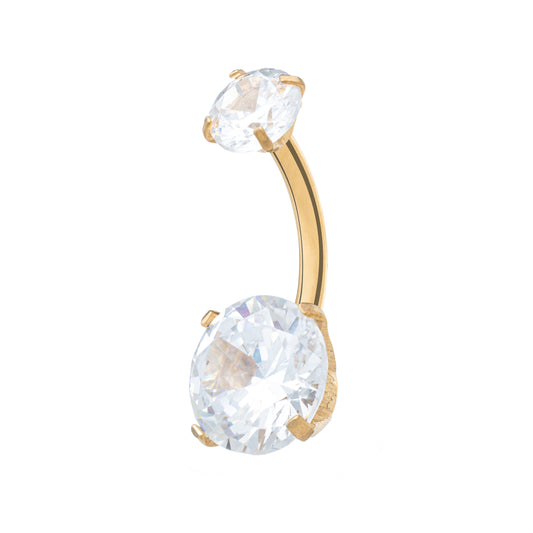 Titanium Gold Plated Large Round Zirconia Navel Banana