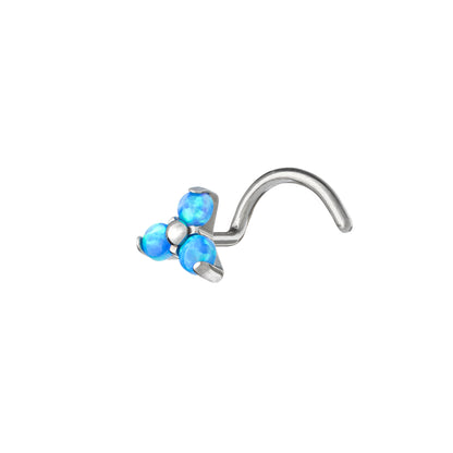 Titanium Nostril Screw With Prong Set Opal Trinity Top