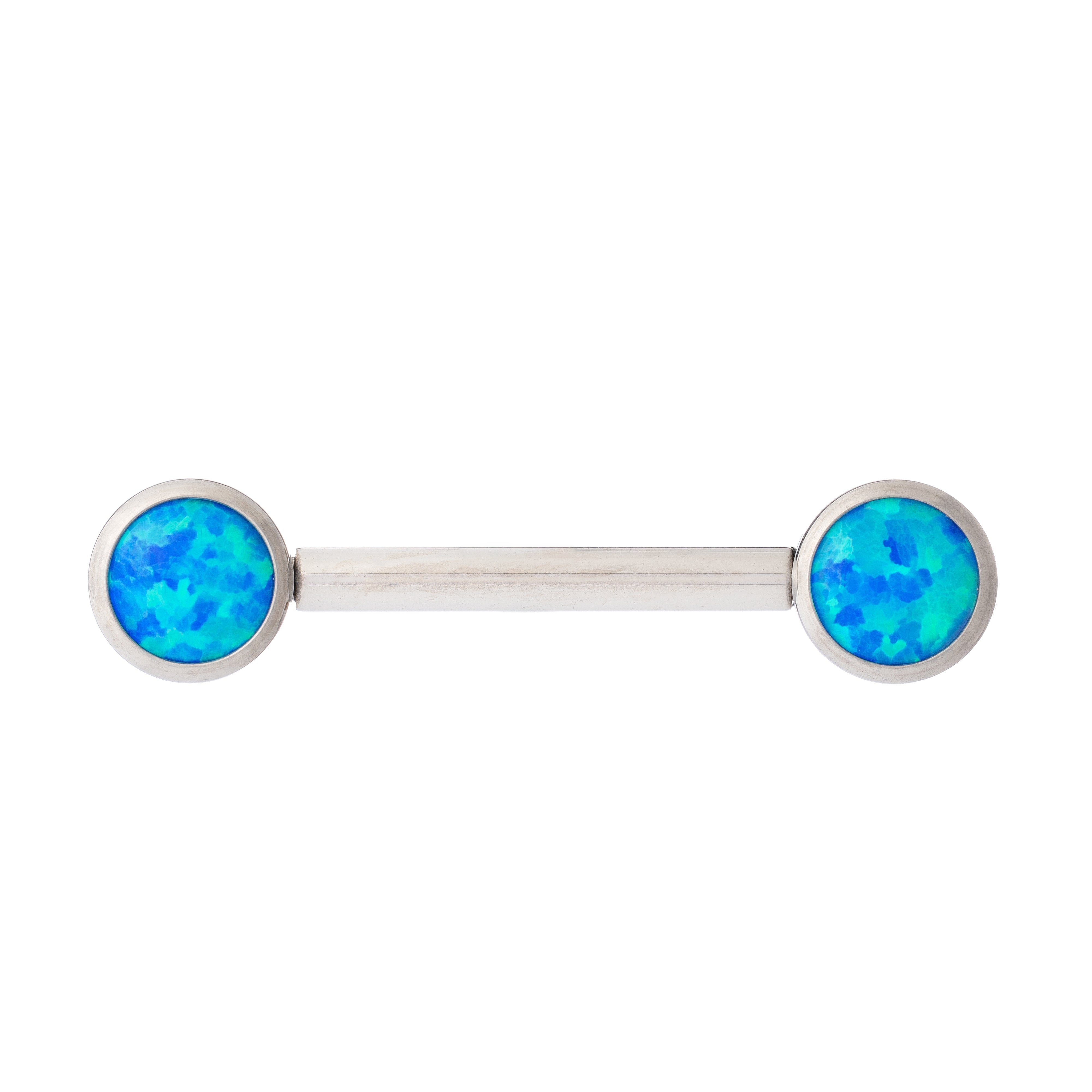 Nipple ring with blue opal stones on a white background