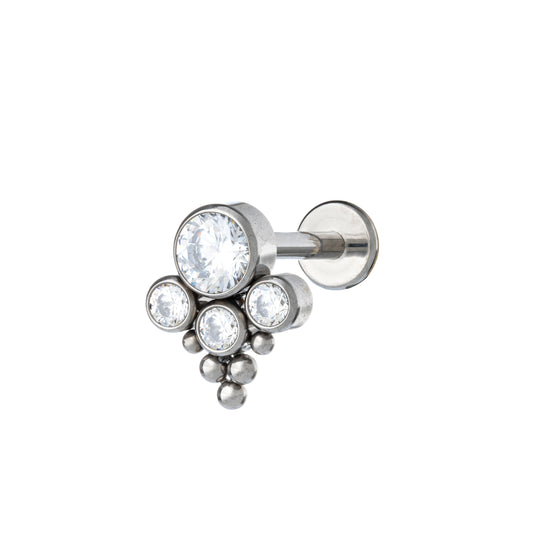 Titanium Labret With 4 CZ Stones And Tribeads